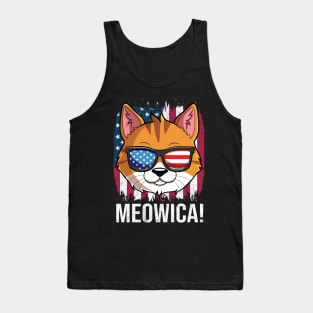 Meowica Orange Cat American Flag Sunglasses 4th of July Tank Top